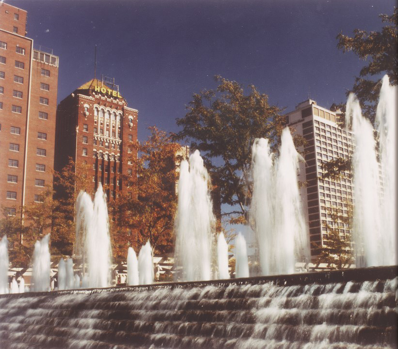 Encompassing a wide spectrum of artistic styles and making statements that range from the modest to the magnificent, the fountains of Kansas City are so tightly woven into the urban fabric that the town is justly known as 'The City of Fountains.'  Here, watershaper and Kansas City resident Curt Straub pays tribute to a tradition of fountain-craft that has shaped so many public spaces of his city - and defined a community's pride.  (Photo courtesy City of Fountains Foundation, Kansas City, Mo.)