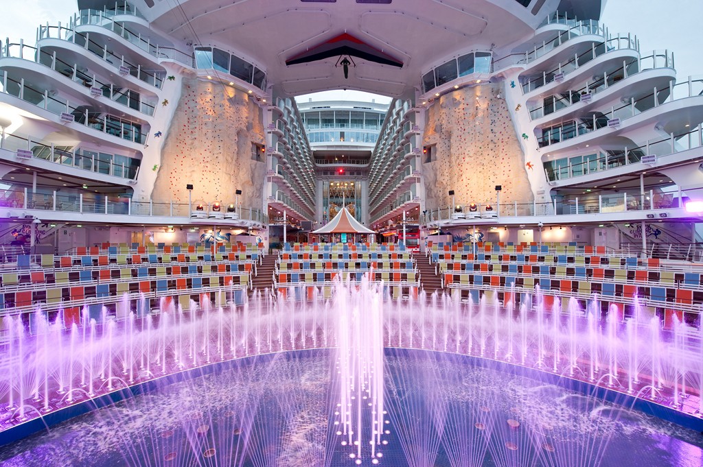 One of the most unusual watershape systems ever built, the AquaTheater on the recently launched Oasis of the Seas is the first theatrical waterfeature ever installed on a cruise ship.  In this special two-in-one article, Fluidity’s Jim Garland and Tom Yankelitis begin with a description of the ideas and the design process that led to creation of this shipboard super-fountain, then Crystal Fountains’ Ritesh Khetia discusses the engineering and systems-integration solutions that make it all work.