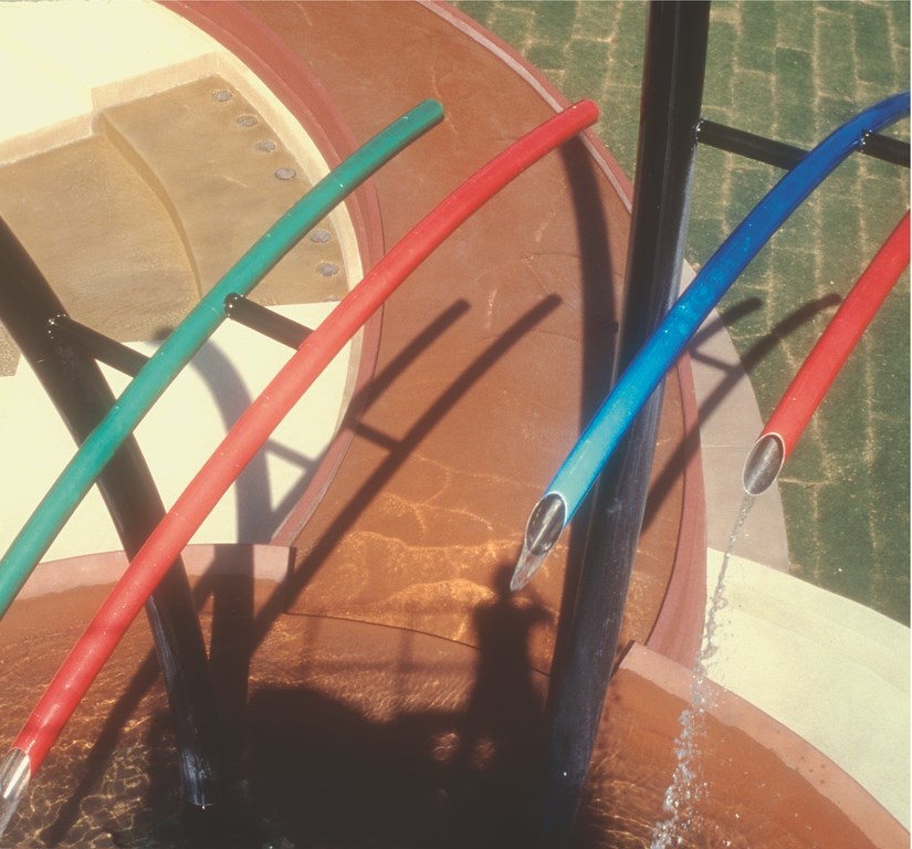 On a busy corner in downtown Palm Springs, Calif., stands an unusual sculpture that artfully moves water through the hot desert air. The work of New York sculptor David Curt Morris, ‘The Rainmaker’ was commissioned by community leaders who hoped the fountain would become a landmark celebrating the life-giving power of water in the driest of climates while providing passersby with a place to cool off, relax and play.